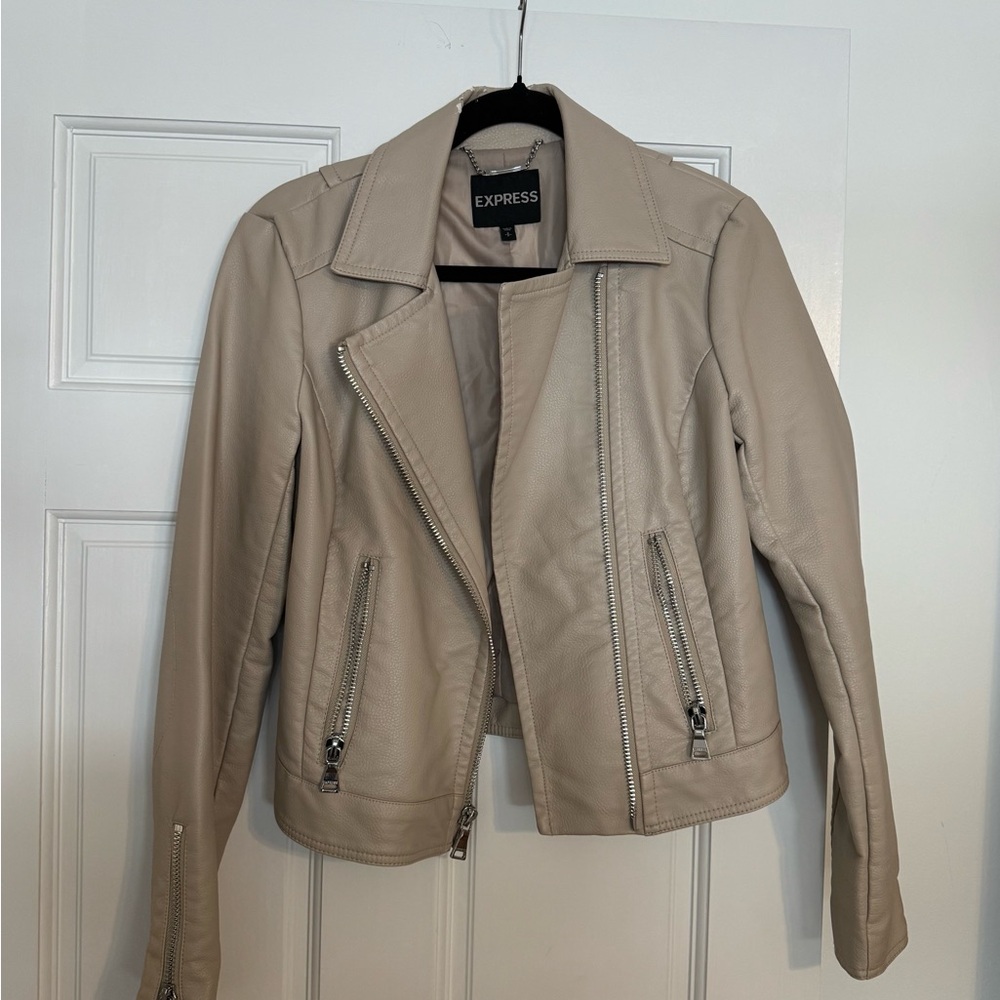 Express Women's Beige Faux Leather Jacket